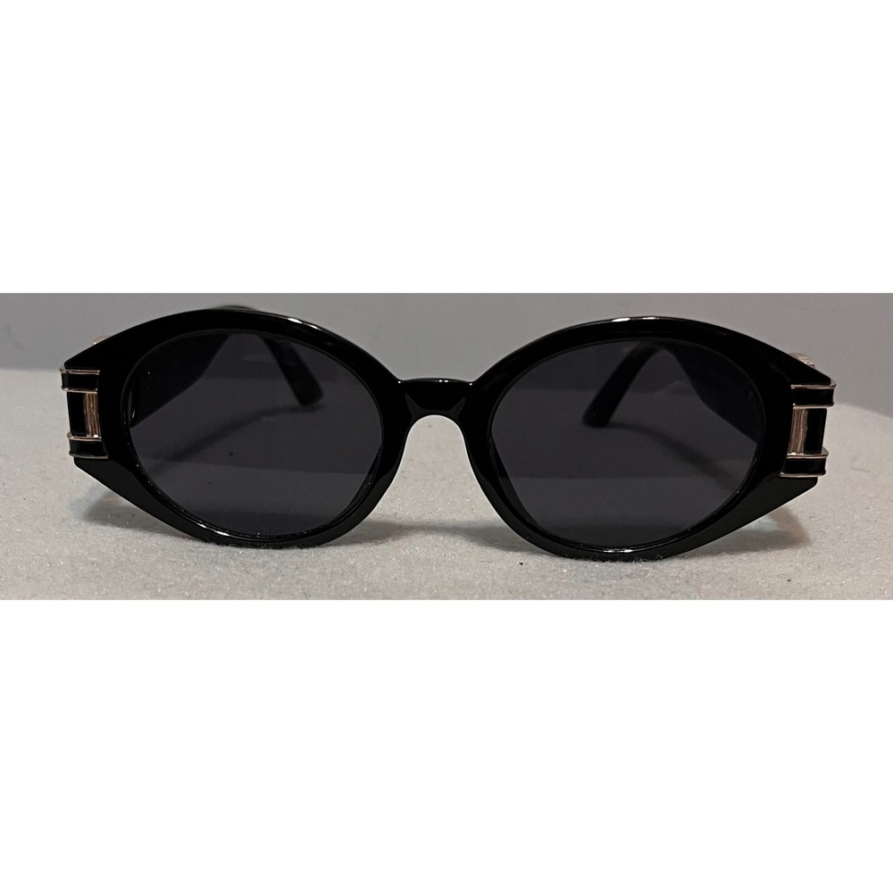 ASOS Black Oval Sunglasses Gold Medallion Temple Retro 90s Style 07902563